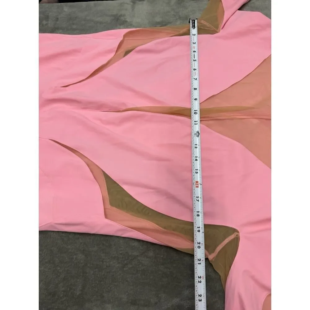 Mugler x H&M Pink Mesh Paneled Mini Dress Bodycon Long Sleeve 2XL - Picture 9 of 14